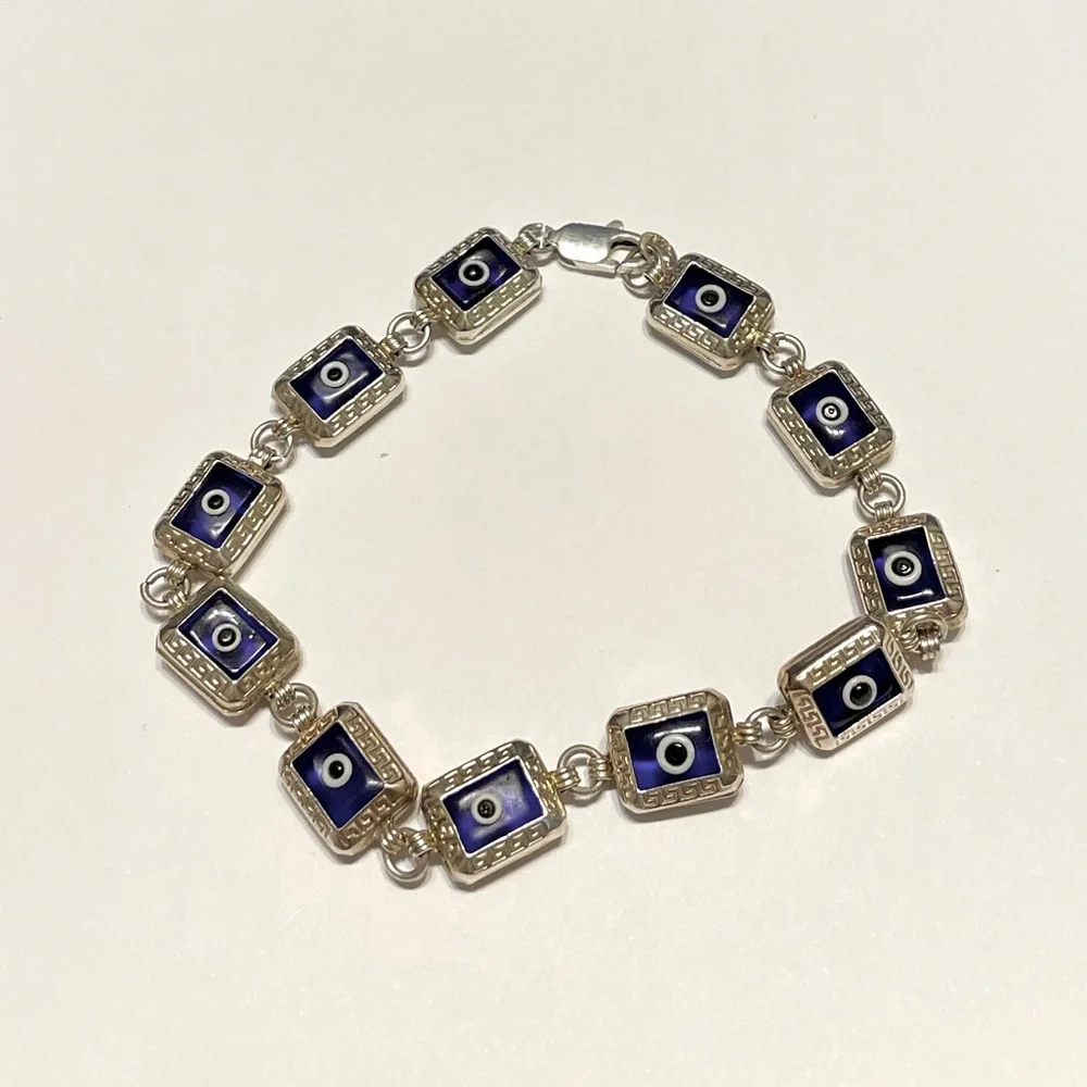 925 Silver Unique Evil Eye Bracelet - Picture 5 of 14
